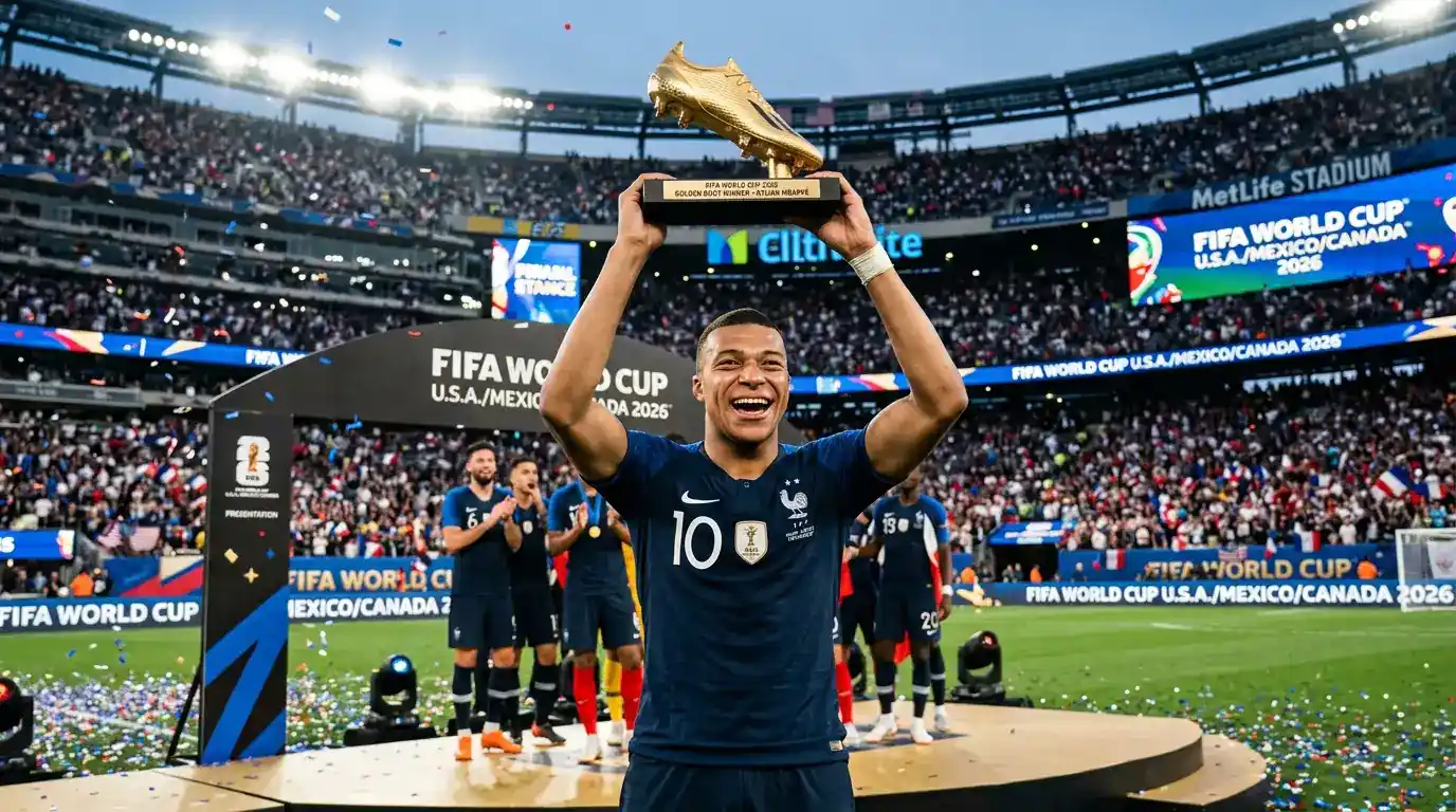 Kylian Mbappé z trofeum Złotego Buta Mundialu 2026